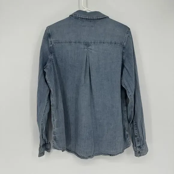 Orvis Shirt Womens Large Blue Denim Floral Embroidered Button Down Long Sleeve - Picture 11 of 12